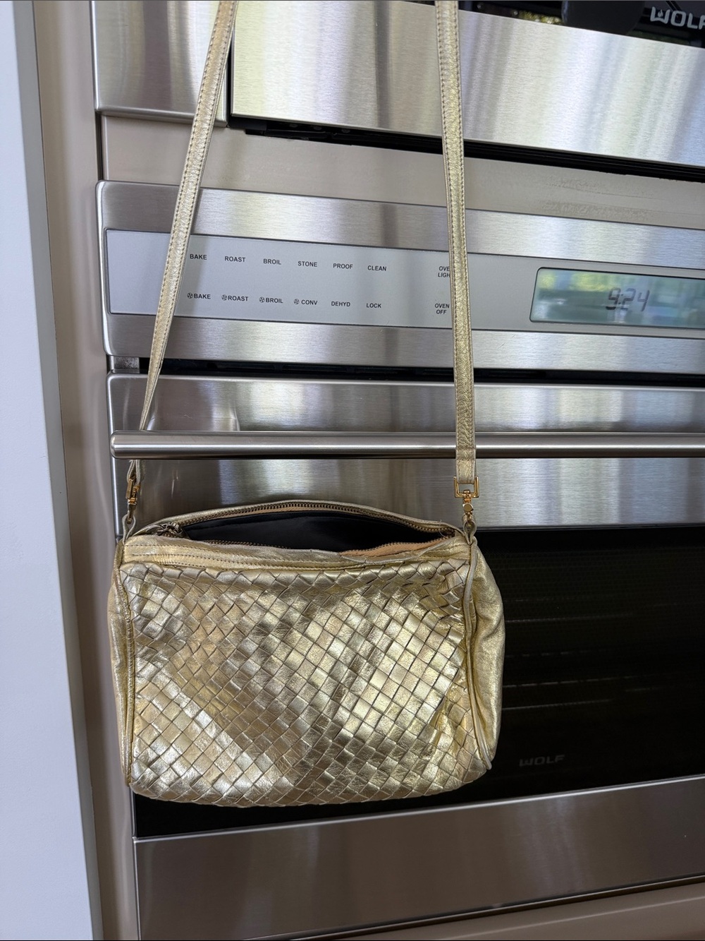 Bottega Veneta Gold Woven Leather Crossbody Bag
